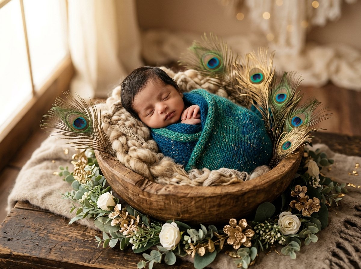 Mayuri Studio Newborn Baby in Peacock Swaddle